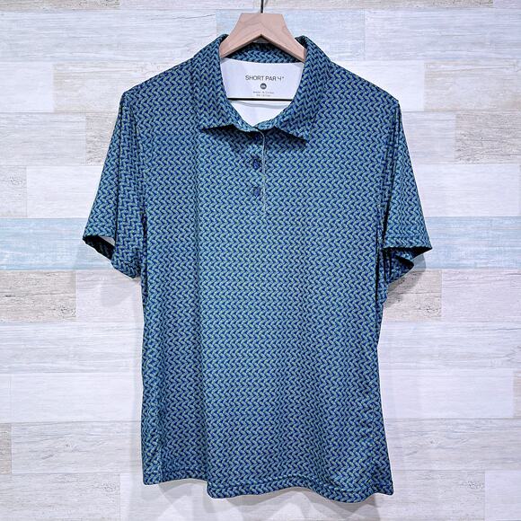 Short Par 4 World Amateur Performance Golf Polo Shirt Green Blue Womens 2XL XXL - Picture 1 of 7
